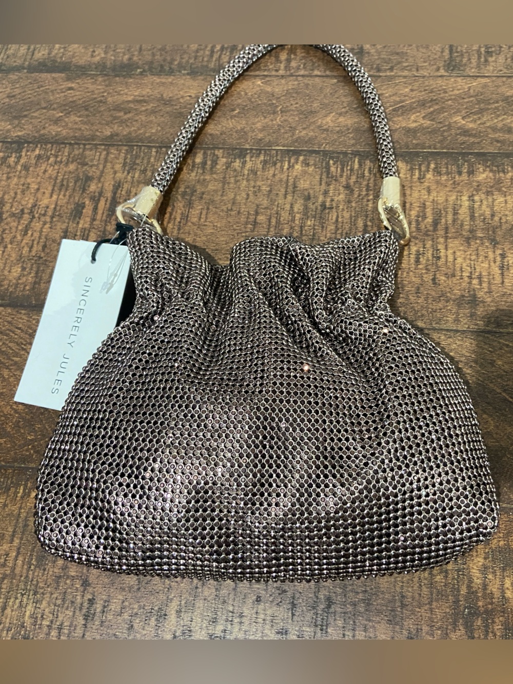 Sincerly Jules Metallic Mesh Wristlet with Gold Accents
